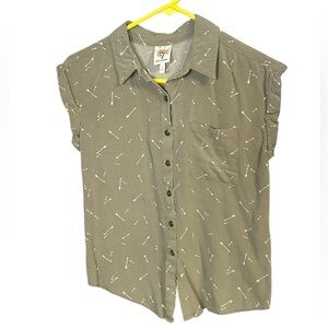 Self Esteem Olive Button-Up Shirt with Arrow Pattern
